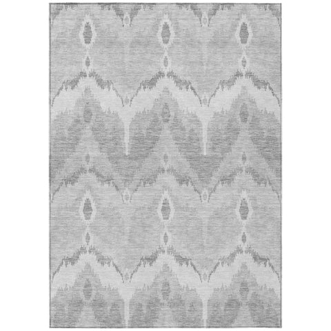 8' X 10' Silver And Gray Ikat Washable Indoor Outdoor Area Rug
