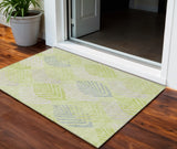 3' X 5' Artichoke Green And Ivory Floral Washable Indoor Outdoor Area Rug