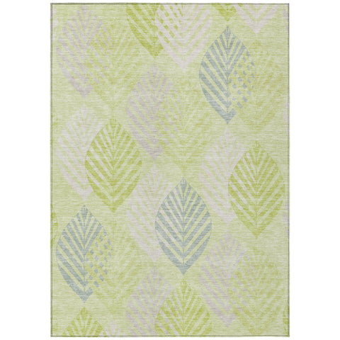 5' X 8' Artichoke Green And Ivory Floral Washable Indoor Outdoor Area Rug