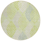 8' Artichoke Green And Ivory Round Floral Washable Indoor Outdoor Area Rug