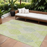 8' X 10' Artichoke Green And Ivory Floral Washable Indoor Outdoor Area Rug
