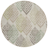 8' Beige Taupe And Artichoke Green Round Floral Washable Indoor Outdoor Area Rug