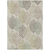 8' X 10' Beige Taupe And Artichoke Green Floral Washable Indoor Outdoor Area Rug