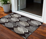 3' X 5' Black Silver And Charcoal Floral Washable Indoor Outdoor Area Rug
