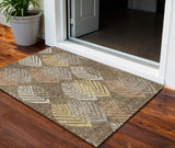 3' X 5' Chocolate Beige And Gray Floral Washable Indoor Outdoor Area Rug