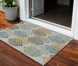 3' X 5' Gray Silver And Teal Blue Floral Washable Indoor Outdoor Area Rug