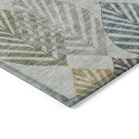 3' X 5' Gray Silver And Teal Blue Floral Washable Indoor Outdoor Area Rug