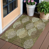 3' X 5' Olive Green Artichoke Green And Gray Floral Washable Indoor Outdoor Area Rug