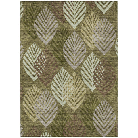 3' X 5' Olive Green Artichoke Green And Gray Floral Washable Indoor Outdoor Area Rug