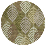8' Olive Green Artichoke Green And Gray Round Floral Washable Indoor Outdoor Area Rug
