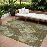 8' X 10' Olive Green Artichoke Green And Gray Floral Washable Indoor Outdoor Area Rug