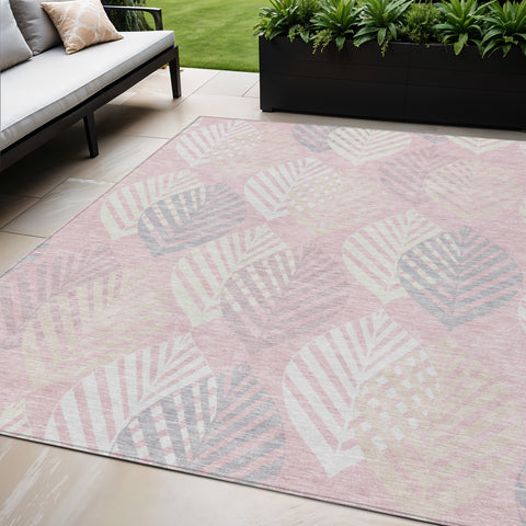 5' X 8' Pink Ivory And Beige Floral Washable Indoor Outdoor Area Rug