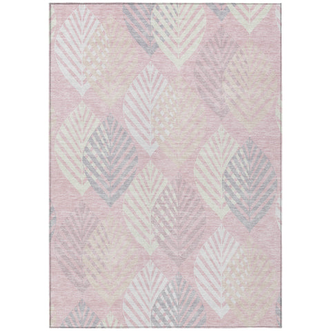8' X 10' Pink Ivory And Beige Floral Washable Indoor Outdoor Area Rug