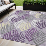 5' X 8' Purple Lavender And Beige Floral Washable Indoor Outdoor Area Rug