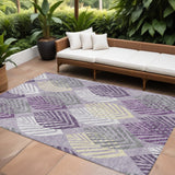 8' X 10' Purple Lavender And Beige Floral Washable Indoor Outdoor Area Rug