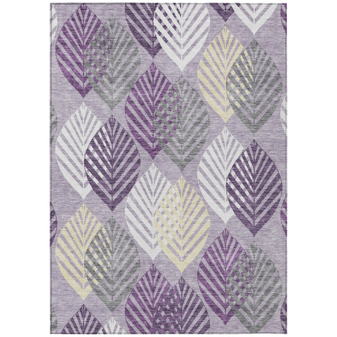 8' X 10' Purple Lavender And Beige Floral Washable Indoor Outdoor Area Rug