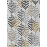 5' X 8' Silver Gray And Gold Floral Washable Indoor Outdoor Area Rug
