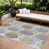 8' X 10' Silver Gray And Gold Floral Washable Indoor Outdoor Area Rug