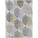 8' X 10' Silver Gray And Gold Floral Washable Indoor Outdoor Area Rug