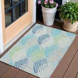 3' X 5' Teal Blue Aqua And Navy Blue Floral Washable Indoor Outdoor Area Rug