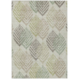 5' X 8' Taupe Beige And Artichoke Green Floral Washable Indoor Outdoor Area Rug