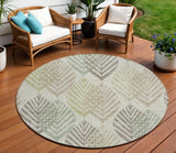 8' Taupe Beige And Artichoke Green Round Floral Washable Indoor Outdoor Area Rug