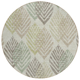 8' Taupe Beige And Artichoke Green Round Floral Washable Indoor Outdoor Area Rug