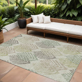 8' X 10' Taupe Beige And Artichoke Green Floral Washable Indoor Outdoor Area Rug