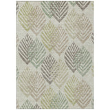 8' X 10' Taupe Beige And Artichoke Green Floral Washable Indoor Outdoor Area Rug