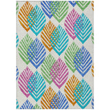 5' X 8' White Orange And Blue Floral Washable Indoor Outdoor Area Rug