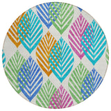 8' White Orange And Blue Round Floral Washable Indoor Outdoor Area Rug
