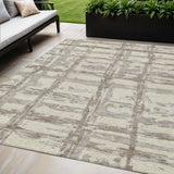5' X 8' Beige Brown And Taupe Striped Washable Indoor Outdoor Area Rug
