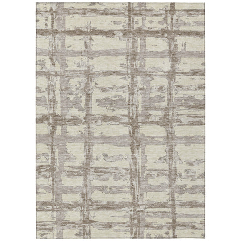 5' X 8' Beige Brown And Taupe Striped Washable Indoor Outdoor Area Rug