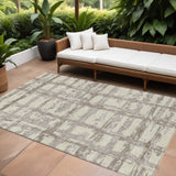 8' X 10' Beige Brown And Taupe Striped Washable Indoor Outdoor Area Rug