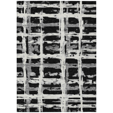 3' X 5' Black Gray And Silver Striped Washable Indoor Outdoor Area Rug