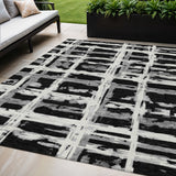5' X 8' Black Gray And Silver Striped Washable Indoor Outdoor Area Rug