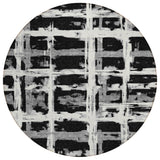 8' Black Gray And Silver Round Striped Washable Indoor Outdoor Area Rug