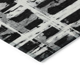 8' Black Gray And Silver Round Striped Washable Indoor Outdoor Area Rug