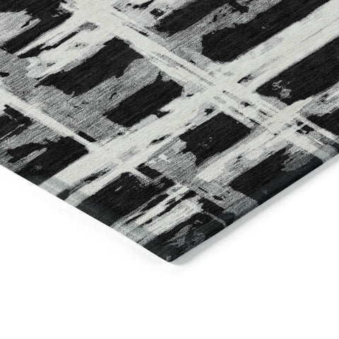 8' Black Gray And Silver Round Striped Washable Indoor Outdoor Area Rug