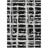 8' X 10' Black Gray And Silver Striped Washable Indoor Outdoor Area Rug