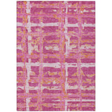 5' X 8' Blush Pink And Orange Striped Washable Indoor Outdoor Area Rug