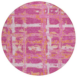 8' Blush Pink And Orange Round Striped Washable Indoor Outdoor Area Rug