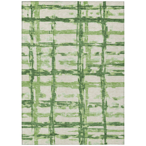 3' X 5' Artichoke Green And Emerald Striped Washable Indoor Outdoor Area Rug