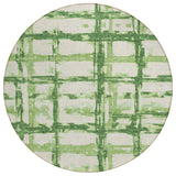 8' Artichoke Green And Emerald Round Striped Washable Indoor Outdoor Area Rug