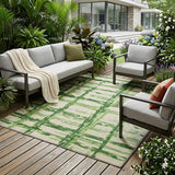 8' X 10' Artichoke Green And Emerald Striped Washable Indoor Outdoor Area Rug