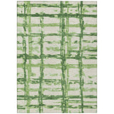 8' X 10' Artichoke Green And Emerald Striped Washable Indoor Outdoor Area Rug