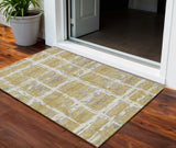 3' X 5' Gold Beige And Gray Striped Washable Indoor Outdoor Area Rug
