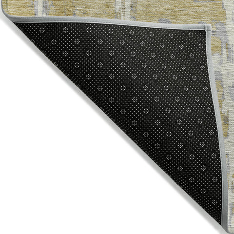 5' X 8' Gold Beige And Gray Striped Washable Indoor Outdoor Area Rug