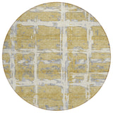 8' Gold Beige And Gray Round Striped Washable Indoor Outdoor Area Rug
