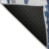 8' Navy Blue Gray And Silver Round Striped Washable Indoor Outdoor Area Rug